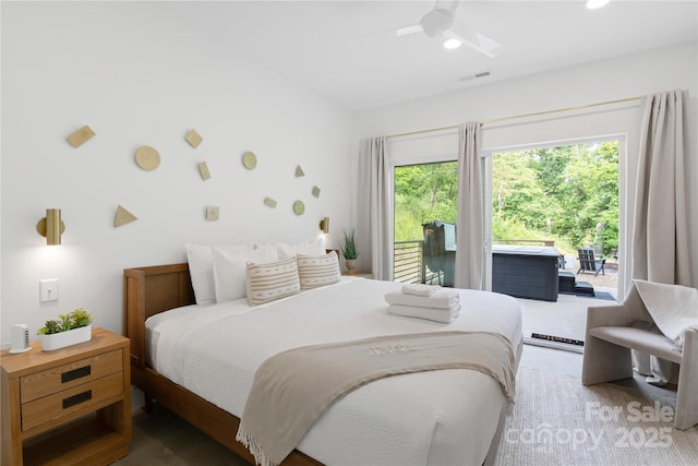 7 Big Rocky Top Dr, Weaverville, NC 28787 - bedroom with access to exterior, ceiling fan, and carpet