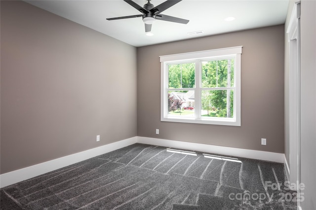7703 Juniper Ln, Denver, NC 28037 - empty room featuring baseboards, dark colored carpet, a ceiling fan, and recessed lighting