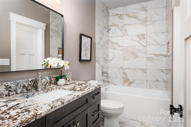 7703 Juniper Ln, Denver, NC 28037 - bathroom with marble look tile flooring, tub / shower combination, vanity, and toilet
