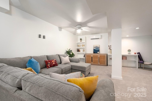 12 Canterbury Rd, Asheville, NC 28805 - living room featuring light carpet, ceiling fan, a wall mounted air conditioner, and recessed lighting