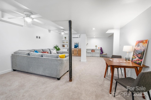 12 Canterbury Rd, Asheville, NC 28805 - living area featuring a ceiling fan, a wall mounted air conditioner, carpet floors, recessed lighting, and baseboards
