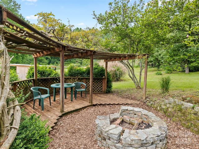 161 Moody Mountain Rd, Burnsville, NC 28714 - view of yard with a fire pit, a pergola, and a deck