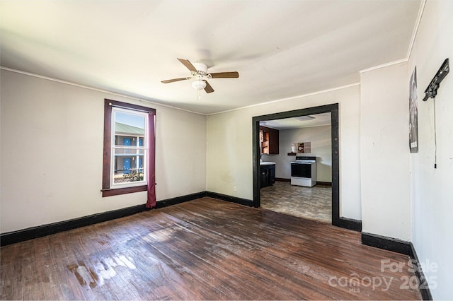 3042 N Oxford St, Claremont, NC 28610 - empty room with hardwood / wood-style floors, a ceiling fan, baseboards, and ornamental molding