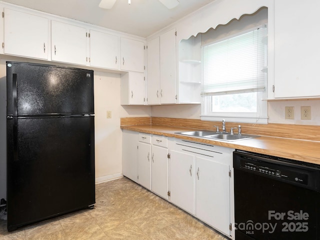 876 Stowe Ln, Gastonia, NC 28056 - kitchen featuring black appliances, a sink, white cabinets, light countertops, and open shelves