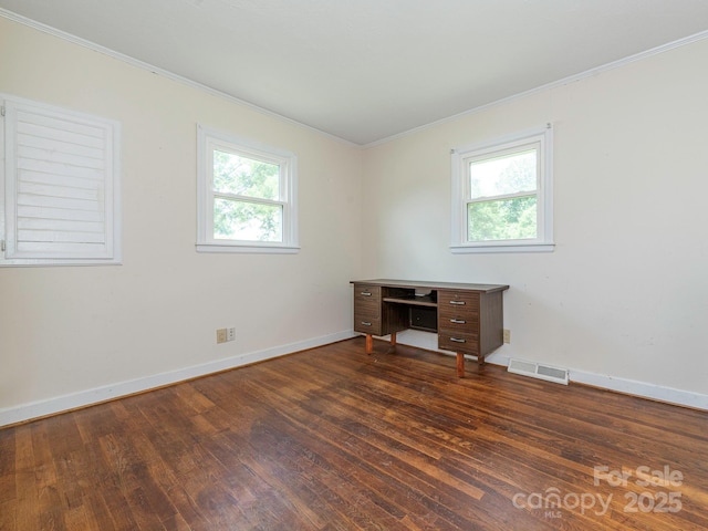 876 Stowe Ln, Gastonia, NC 28056 - unfurnished office with ornamental molding, healthy amount of natural light, hardwood / wood-style floors, and baseboards