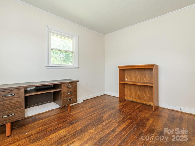 876 Stowe Ln, Gastonia, NC 28056 - unfurnished office featuring crown molding, dark wood finished floors, and baseboards