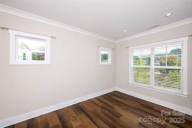 720 Cavesson Way, Monroe, NC 28110 - empty room featuring dark wood-type flooring, ornamental molding, and recessed lighting