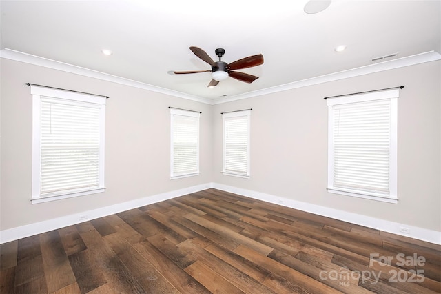 720 Cavesson Way, Monroe, NC 28110 - empty room featuring ceiling fan, crown molding, dark wood-style flooring, and recessed lighting