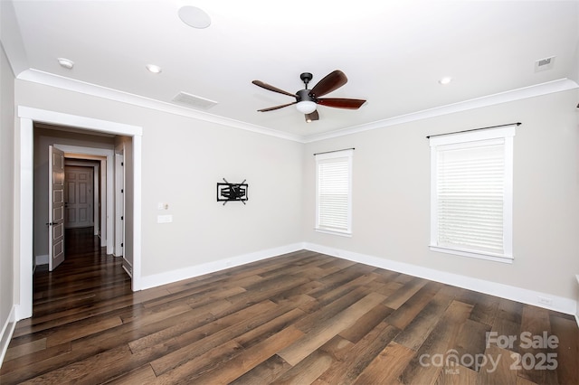 720 Cavesson Way, Monroe, NC 28110 - unfurnished room with a ceiling fan, ornamental molding, dark wood-style flooring, recessed lighting, and a smoke detector