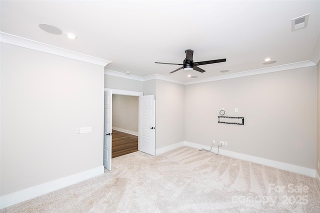 720 Cavesson Way, Monroe, NC 28110 - spare room featuring ceiling fan, carpet floors, ornamental molding, and recessed lighting