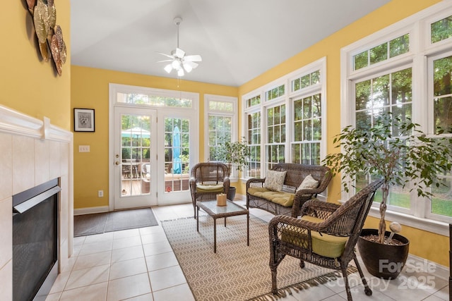 4389 Enchantment Cove Ln, Charlotte, NC 28216 - sunroom / solarium featuring french doors, plenty of natural light, tile patterned floors, and baseboards