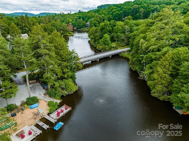 88 Lost Trl Unit 143, Highlands, NC 28741 - drone / aerial view of a large body of water, a heavily wooded area, and a notable bridge