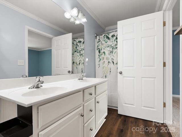 730 Cove Rd, Gastonia, NC 28052 - full bath featuring double vanity, wood finished floors, and crown molding