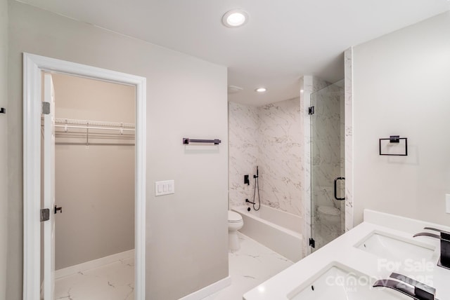2000 Tyvola Rd, Charlotte, NC 28210 - full bath featuring marble finish flooring, recessed lighting, a walk in closet, and double vanity