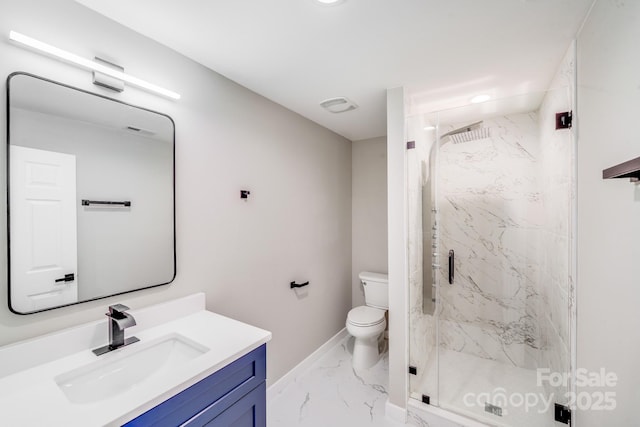 2000 Tyvola Rd, Charlotte, NC 28210 - bathroom with marble finish flooring, vanity, a marble finish shower, and recessed lighting