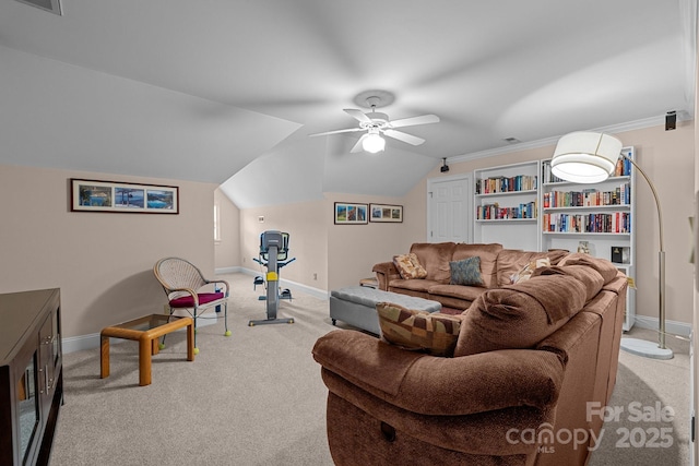 10317 Clubhouse View Ln, Mint Hill, NC 28227 - carpeted living room with a ceiling fan and vaulted ceiling