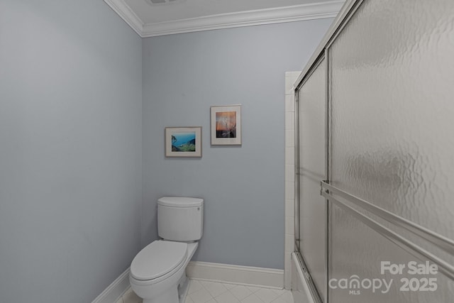 10317 Clubhouse View Ln, Mint Hill, NC 28227 - bathroom featuring ornamental molding, combined bath / shower with glass door, and tile patterned flooring