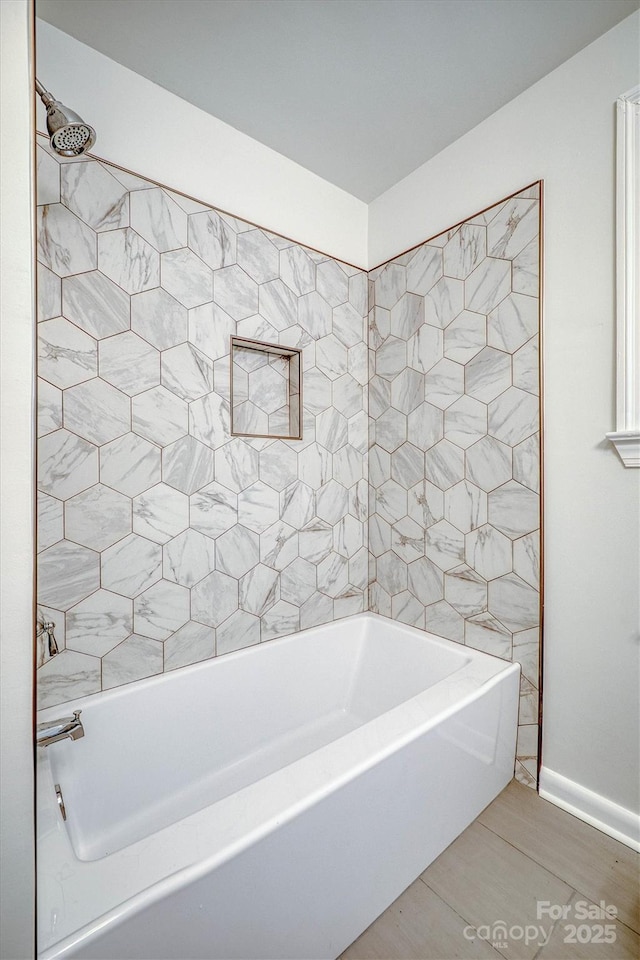 1503 Brentwood Dr, Newton, NC 28658 - bathroom with wood finished floors and bathtub / shower combination