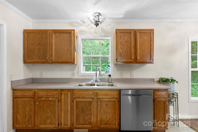 370 Fox Cove Rd, Mars Hill, NC 28754 - kitchen with stainless steel dishwasher, a sink, a textured ceiling, plenty of natural light, and light countertops