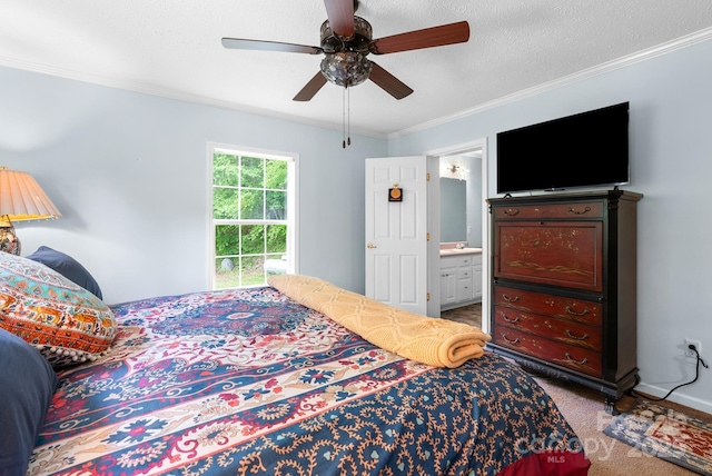 370 Fox Cove Rd, Mars Hill, NC 28754 - carpeted bedroom with crown molding, ensuite bath, and ceiling fan