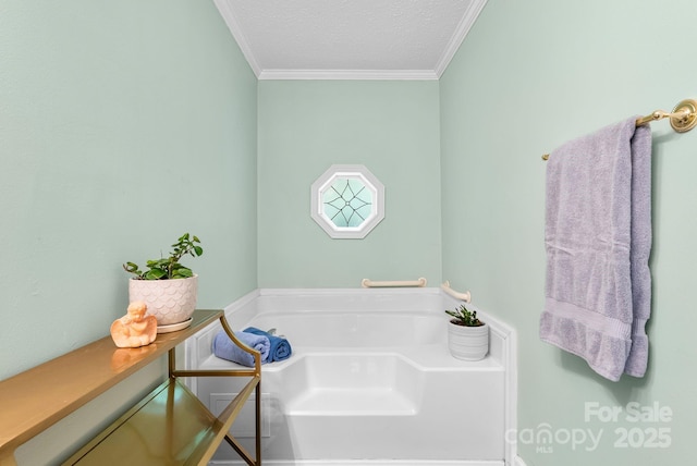 370 Fox Cove Rd, Mars Hill, NC 28754 - bathroom with a bath, crown molding, and a textured ceiling