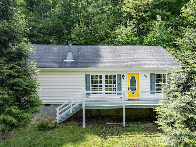 370 Fox Cove Rd, Mars Hill, NC 28754 - view of front of property with crawl space, roof with shingles, stairs, and a deck