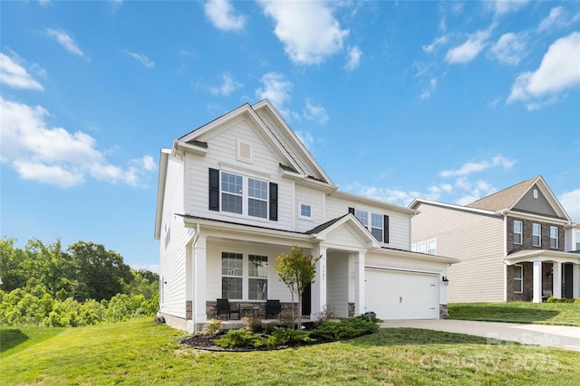 5121 Ennisworth Ln, Charlotte, NC 28214 - craftsman inspired home with a garage, concrete driveway, covered porch, and a front lawn