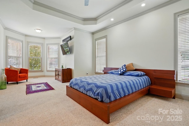 1705 Townsend Ln, Rock Hill, SC 29730 - bedroom featuring ornamental molding, carpet, baseboards, a raised ceiling, and recessed lighting