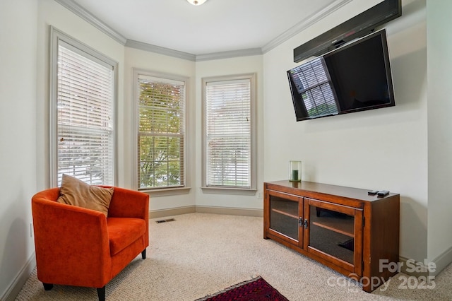 1705 Townsend Ln, Rock Hill, SC 29730 - sitting room featuring carpet, baseboards, and crown molding