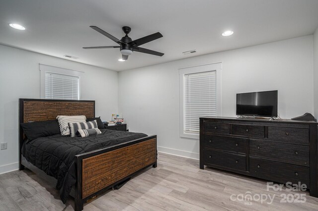 1138 Zeb Haynes Rd, Maiden, NC 28650 - bedroom featuring light wood finished floors, baseboards, recessed lighting, and a ceiling fan