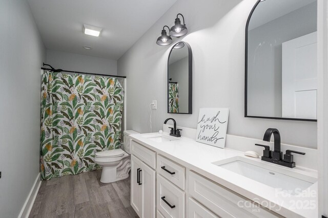 1138 Zeb Haynes Rd, Maiden, NC 28650 - full bath featuring toilet, wood finished floors, and double vanity