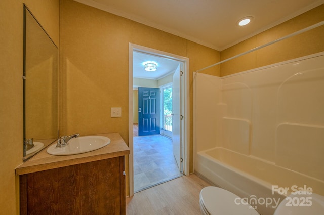 4065 NC-126 Hwy, Morganton, NC 28655 - full bath with vanity, crown molding, toilet, wood finished floors, and shower / washtub combination