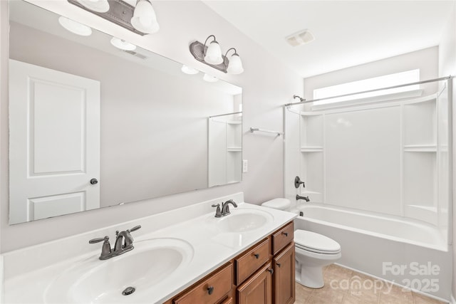 4352 Haddington Dr, Fort Mill, SC 29707 - bathroom with toilet, double vanity, tub / shower combination, and tile patterned flooring