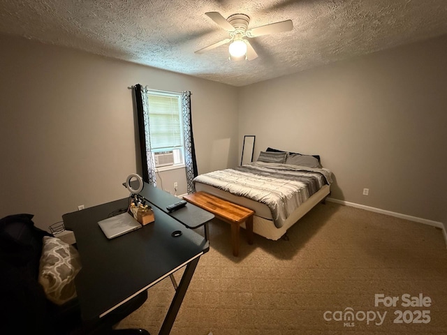 405 Jose St, Shelby, NC 28150 - carpeted bedroom featuring a textured ceiling, a desk, baseboards, and a ceiling fan