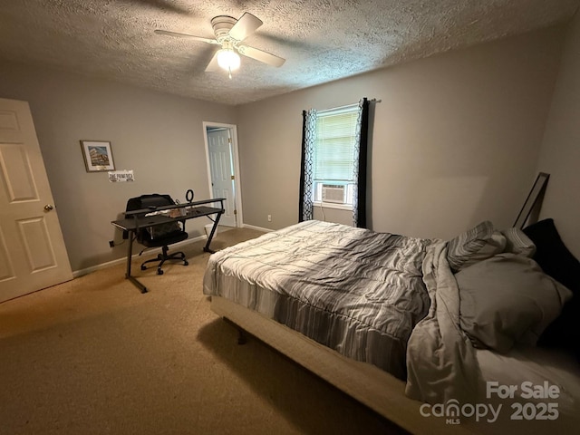 405 Jose St, Shelby, NC 28150 - carpeted bedroom with a textured ceiling, baseboards, cooling unit, ceiling fan, and an office area