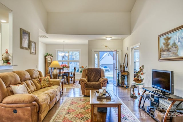 153 Water Leaf Dr, Weaverville, NC 28787 - living area featuring wood finished floors and a chandelier