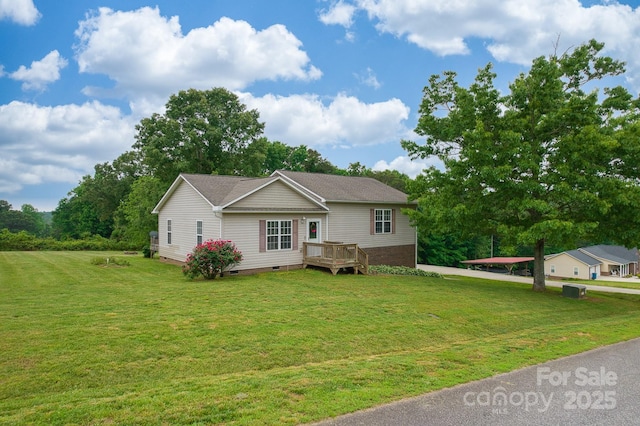 6079 Little River Ct, Granite Falls, NC 28630 - view of front of property with crawl space, a front yard, and a deck