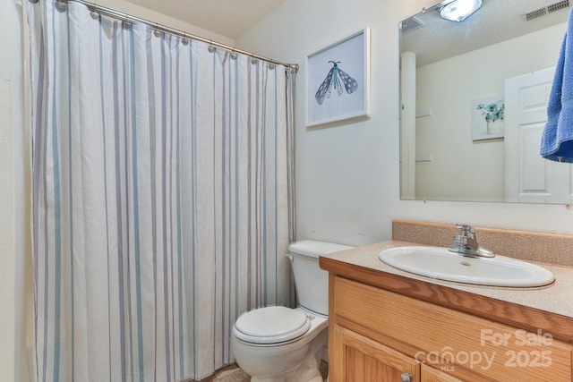 6079 Little River Ct, Granite Falls, NC 28630 - bathroom with toilet, vanity, and a shower with shower curtain