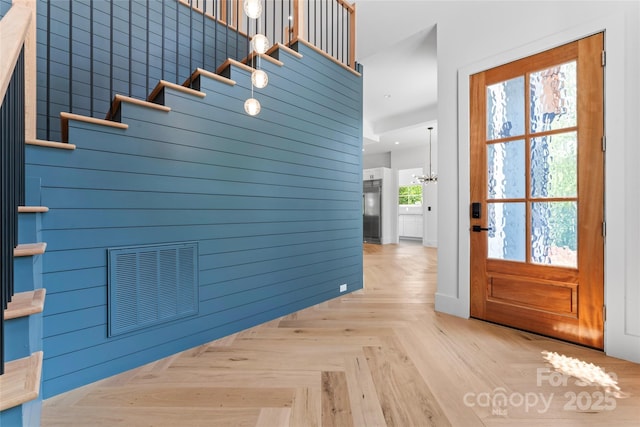 3078 Mountain Creek Dr, Sherrills Ford, NC 28673 - entryway with a chandelier, stairs, baseboards, and recessed lighting