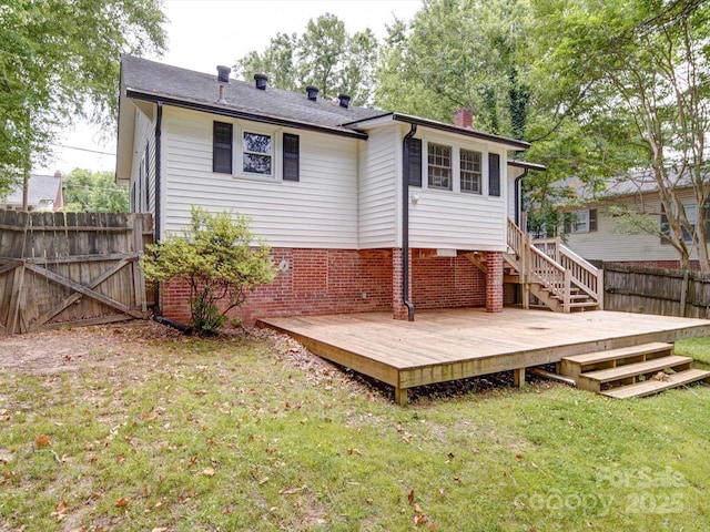 318 Chestnut Ave, Kannapolis, NC 28081 - back of house featuring a wooden deck, a chimney, and stairway