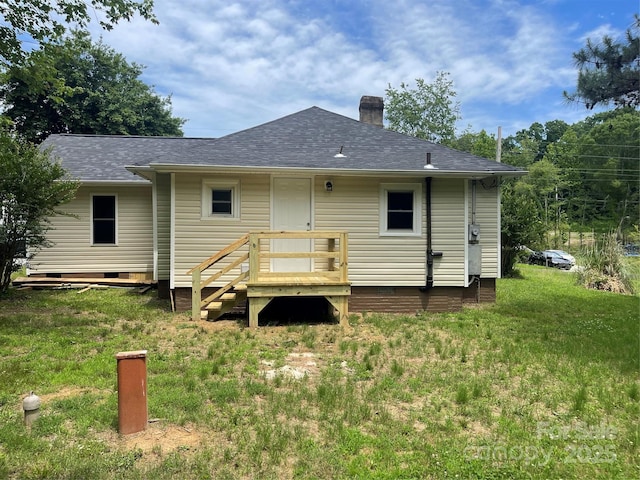 1327 Wiscassett St, Albemarle, NC 28001 - back of house with a chimney, crawl space, a yard, and a shingled roof