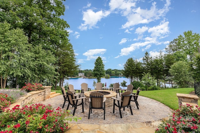 138 Lanyard Dr Unit B, Mooresville, NC 28117 - view of patio / terrace featuring a fire pit and a water view