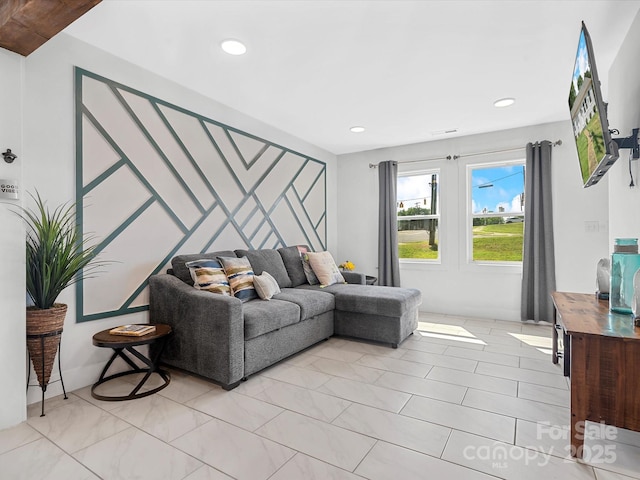 living room with recessed lighting