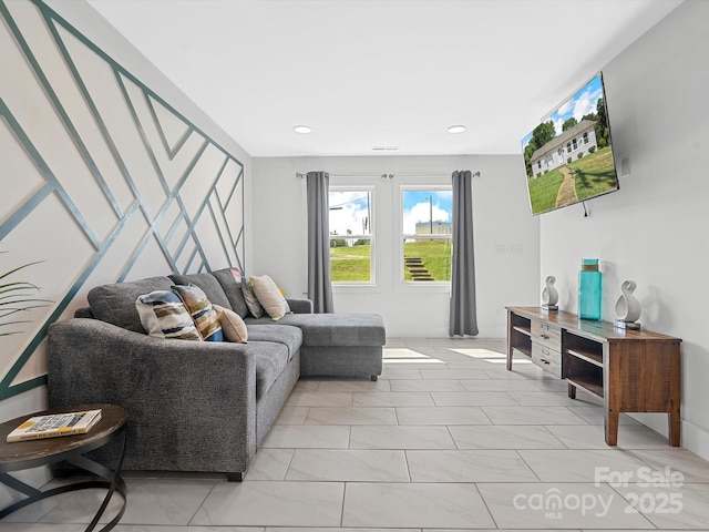 living room with recessed lighting