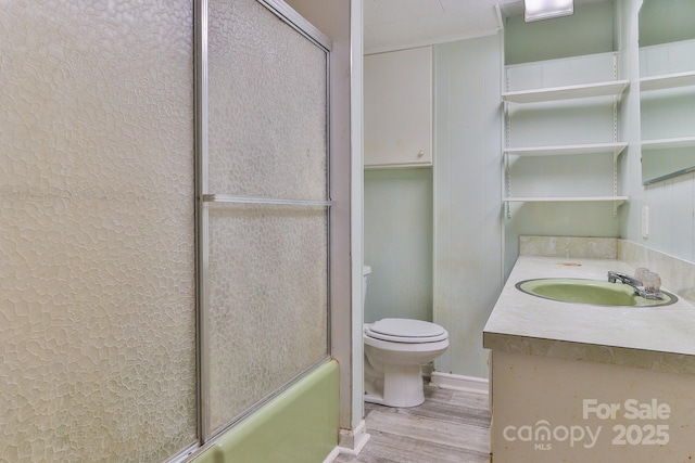 466 Shiloh Church Rd, Hickory, NC 28601 - bathroom with wood finished floors, vanity, and shower / bath combination with glass door