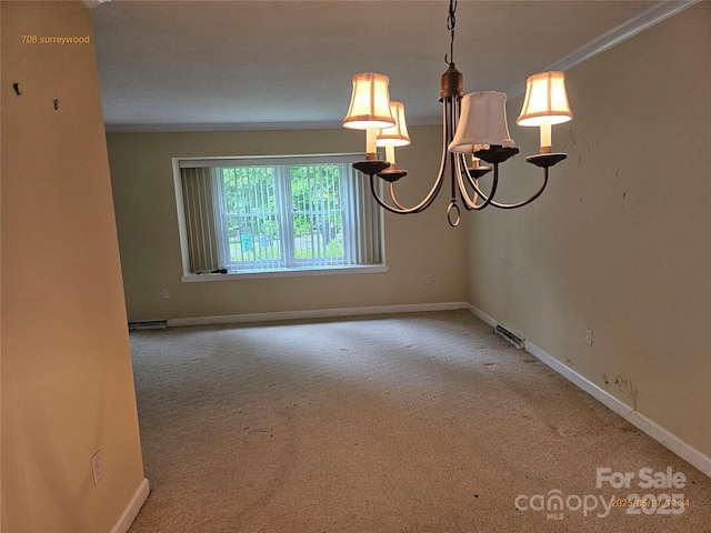 7608 Surreywood Pl, Charlotte, NC 28270 - carpeted empty room featuring a chandelier, crown molding, and baseboards