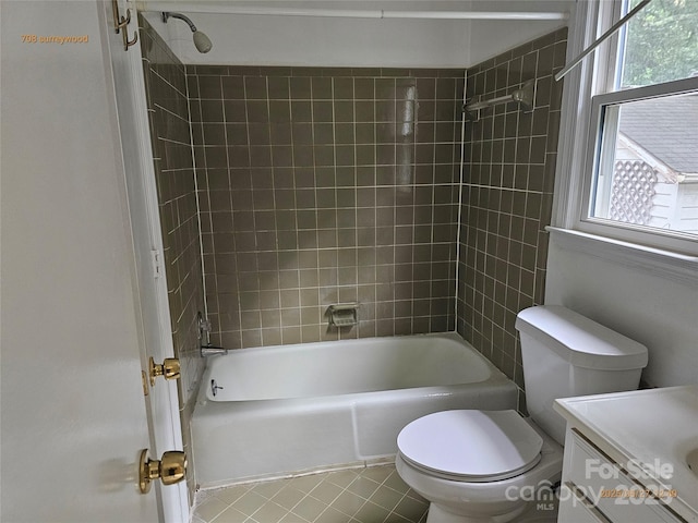 7608 Surreywood Pl, Charlotte, NC 28270 - bathroom with toilet, vanity, shower / bathtub combination, and tile patterned flooring