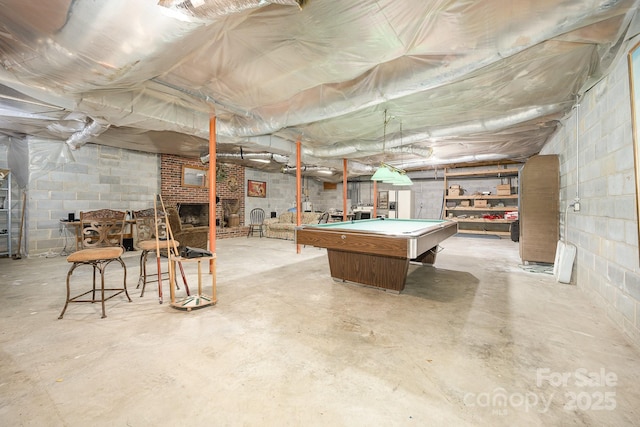 4630 Woodleaf Rd, Salisbury, NC 28147 - unfinished basement with pool table and concrete block wall