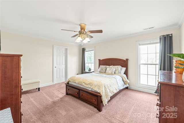 8717 Swift Rd, Oakboro, NC 28129 - carpeted bedroom featuring baseboards, crown molding, and a ceiling fan