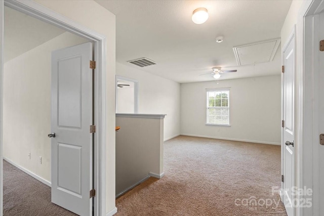 2515 Walnut Forest Dr, Charlotte, NC 28216 - hall with attic access, carpet, baseboards, and an upstairs landing